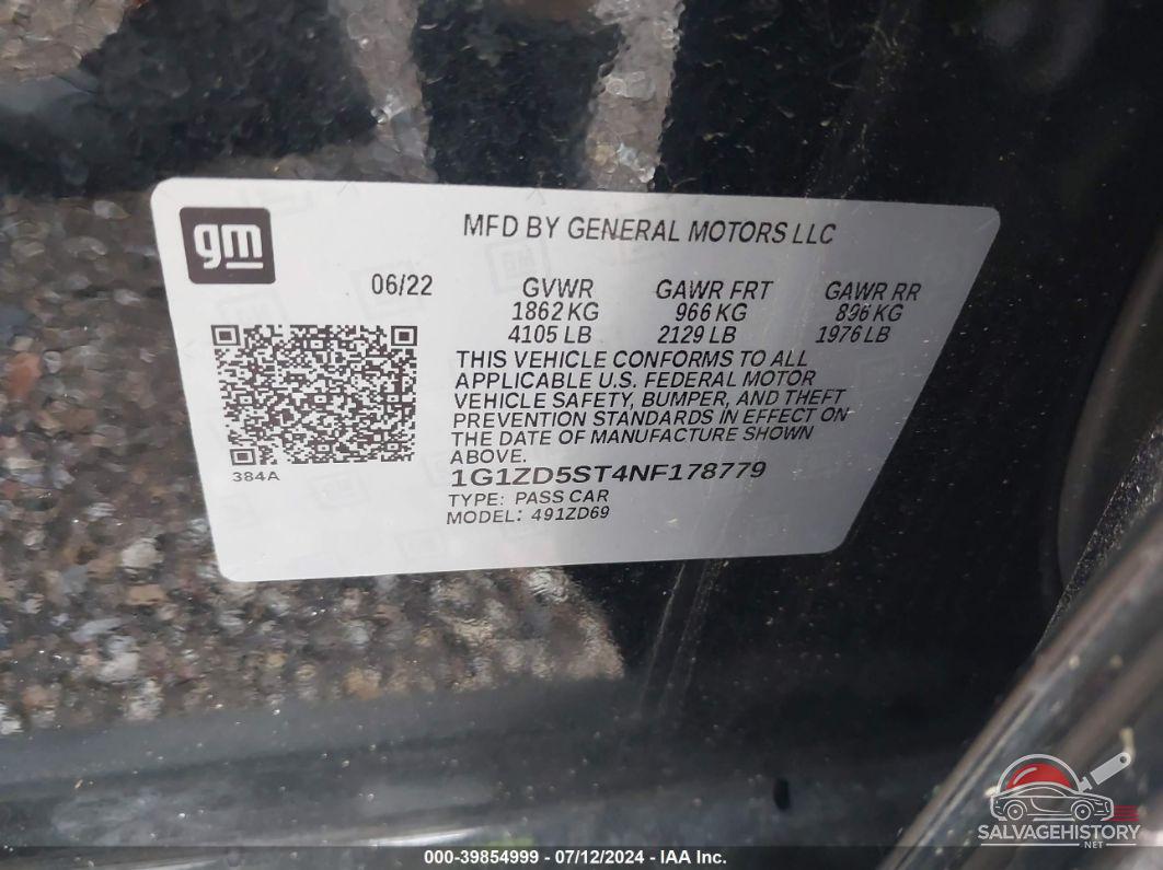 1G1ZD5ST4NF178779 2022 CHEVROLET MALIBU photo no. 9