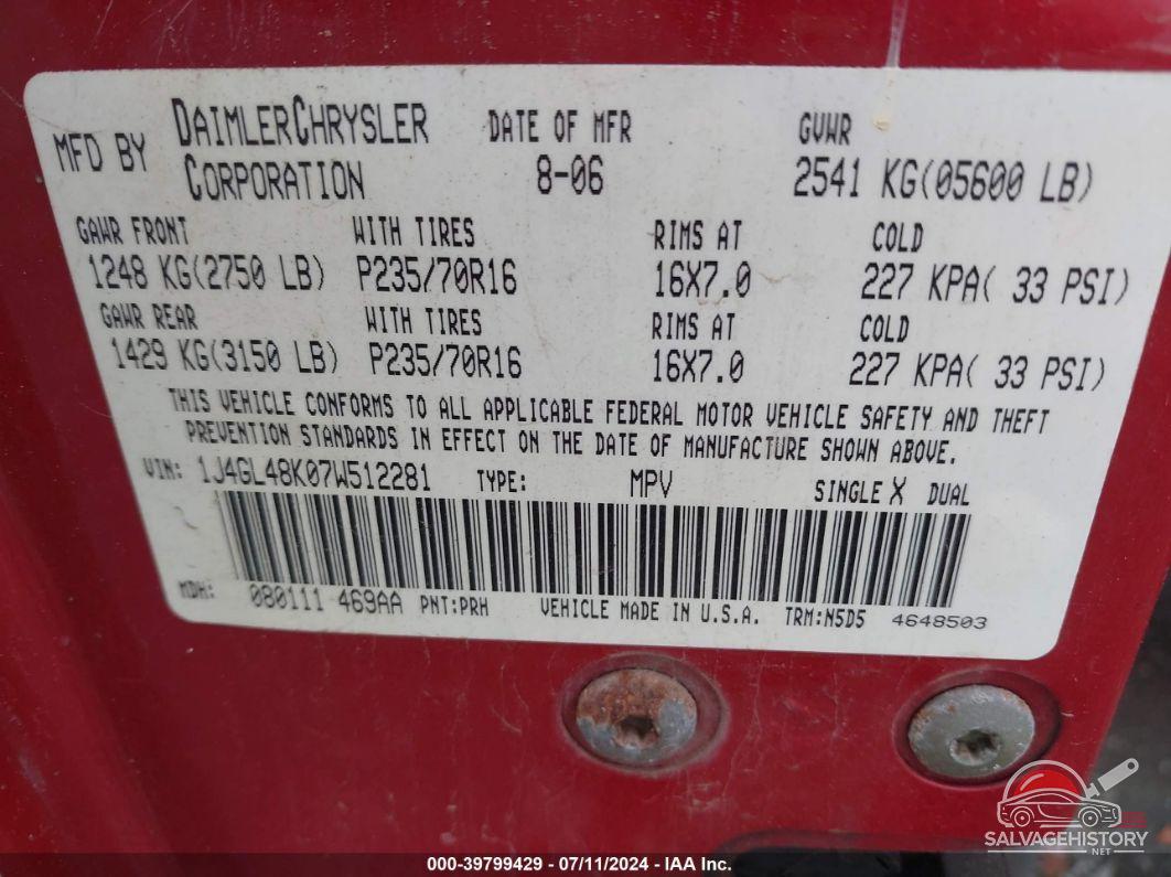 1J4GL48K07W512281 2007 JEEP LIBERTY photo no. 9