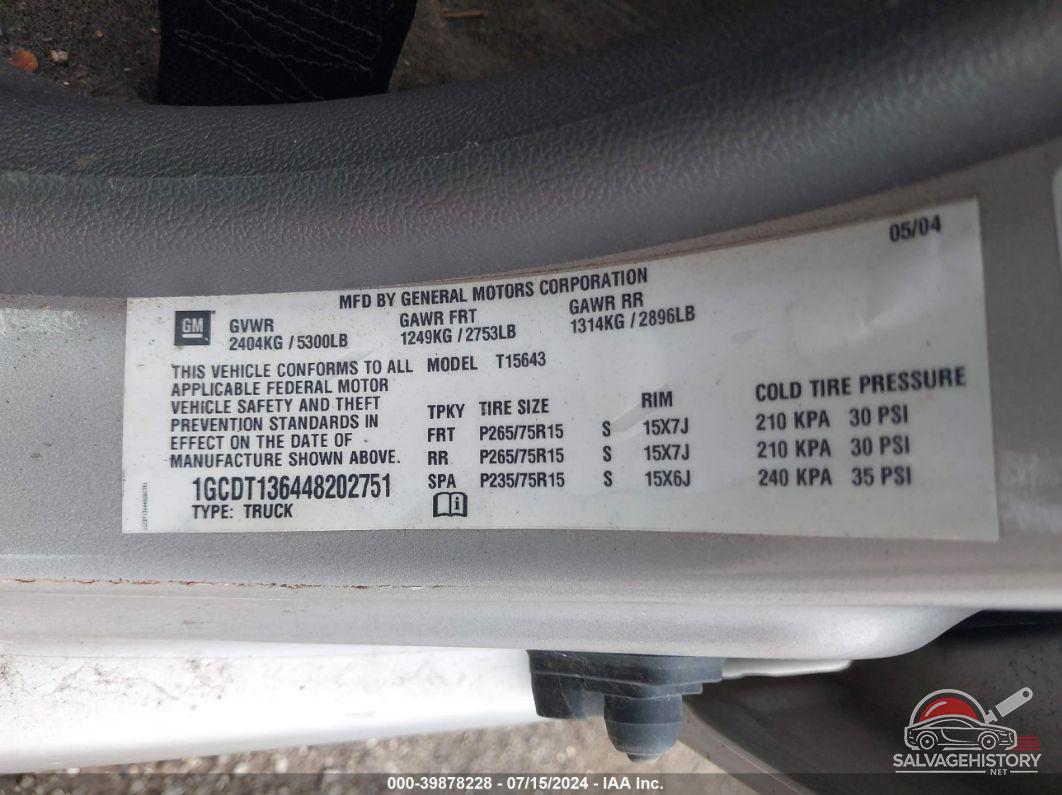 1GCDT136448202751 2004 CHEVROLET COLORADO photo no. 9