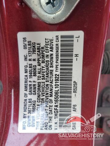 1HGFA16506L101922 2006 HONDA CIVIC photo no. 12