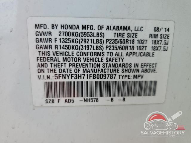 5FNYF3H71FB009787 2015 HONDA PILOT photo no. 13