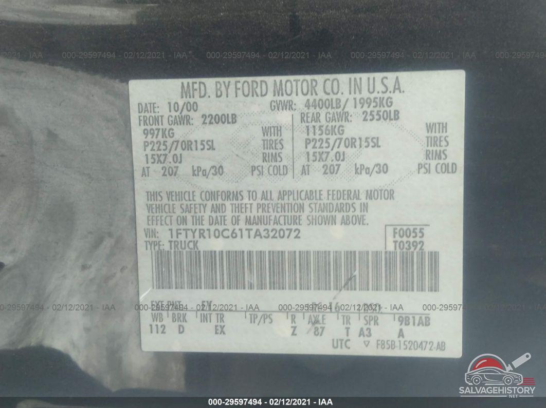 1FTYR10C61TA32072 2001 FORD RANGER photo no. 9