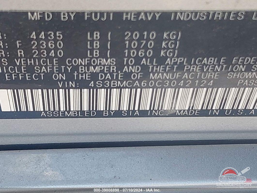 4S3BMCA60C3042124 2012 SUBARU LEGACY photo no. 9