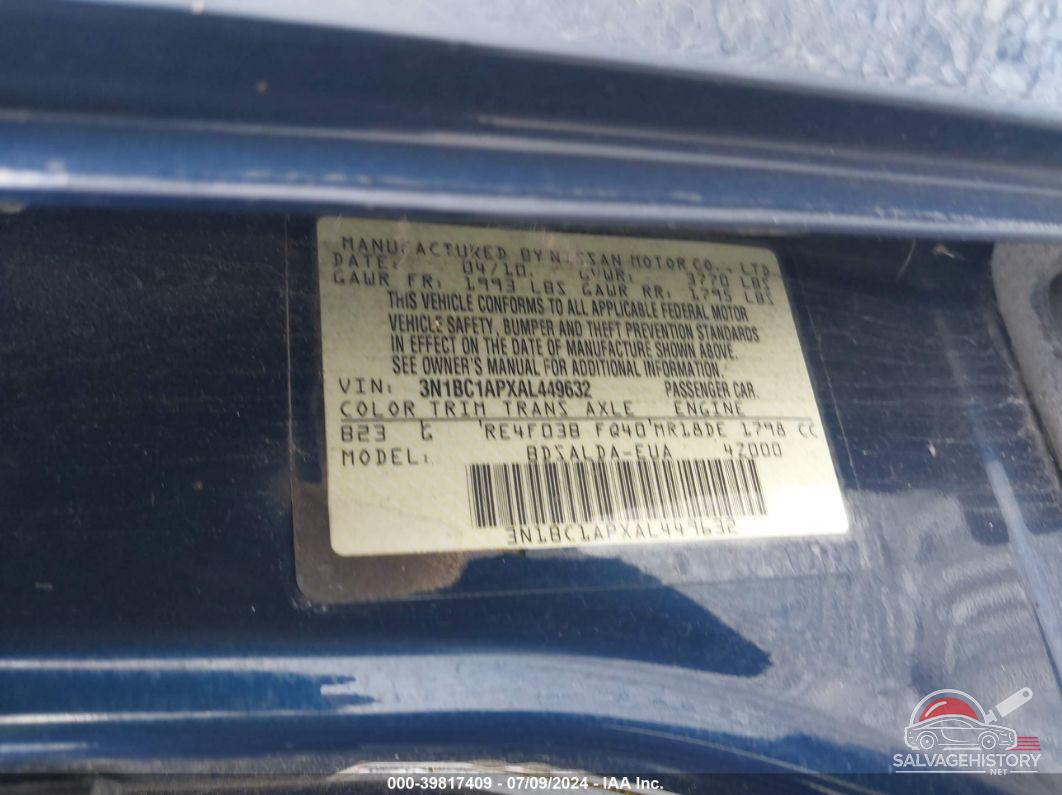 3N1BC1APXAL449632 2010 NISSAN VERSA photo no. 9