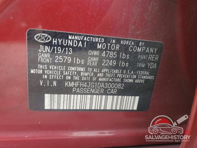 KMHFH4JG1DA300082 2013 HYUNDAI AZERA photo no. 12