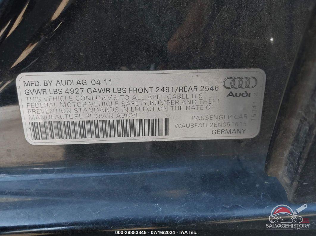 WAUBFAFL2BN051615 2011 AUDI A4 photo no. 9