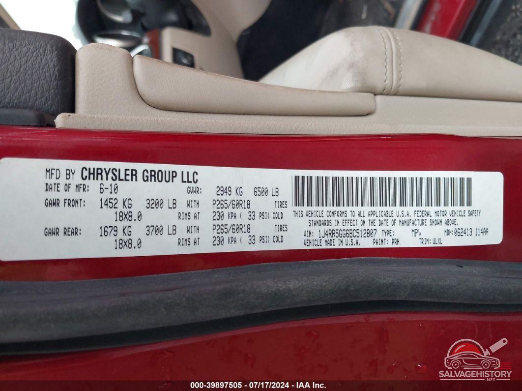 1J4RR5GG6BC512807 2011 JEEP GRAND CHEROKEE photo no. 9