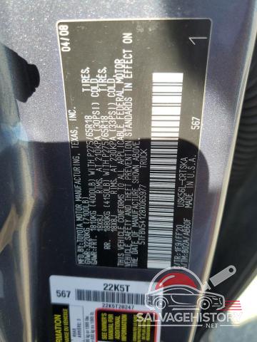 5TFBV54128X065977 2008 TOYOTA TUNDRA photo no. 12