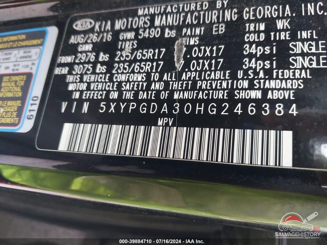 5XYPGDA30HG246384 2017 KIA SORENTO photo no. 9