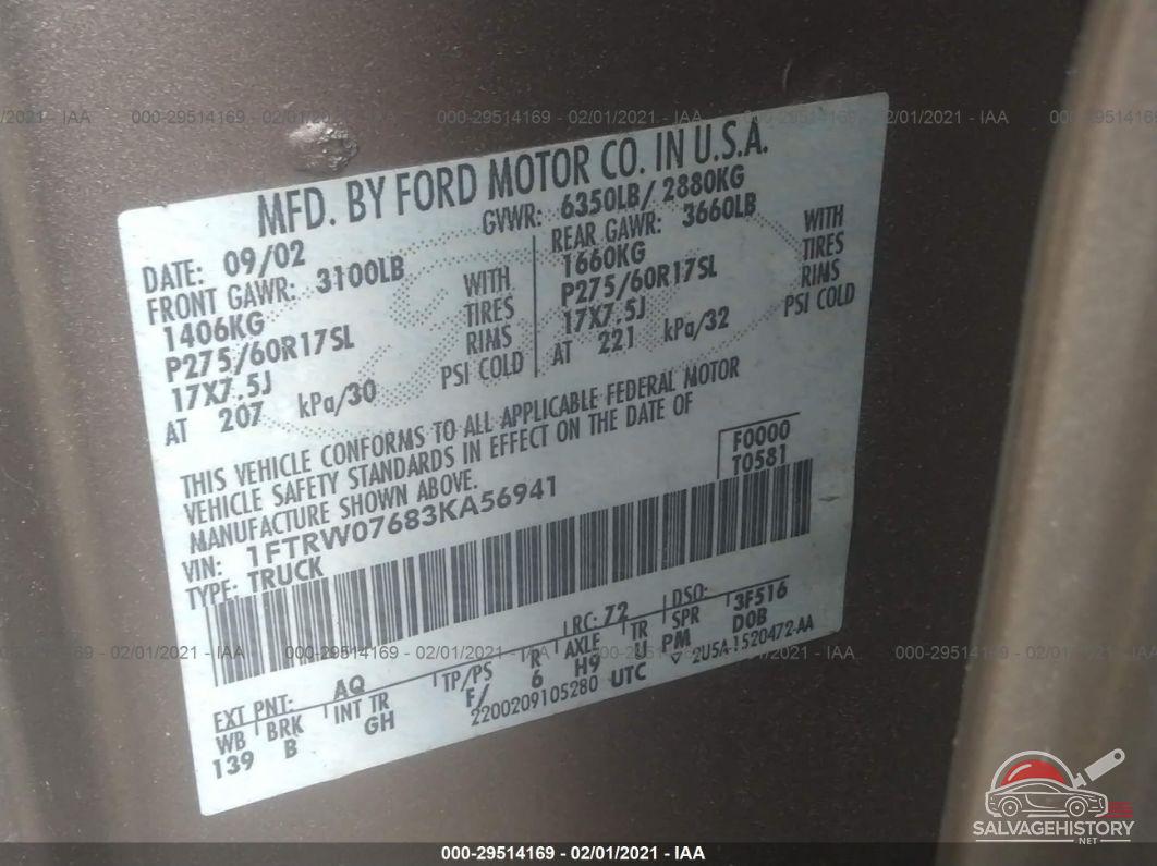 1FTRW07683KA56941 2003 FORD F-150 photo no. 9