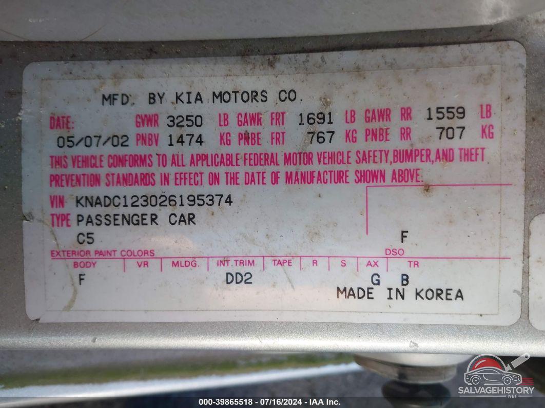 KNADC123026195374 2002 KIA RIO photo no. 9