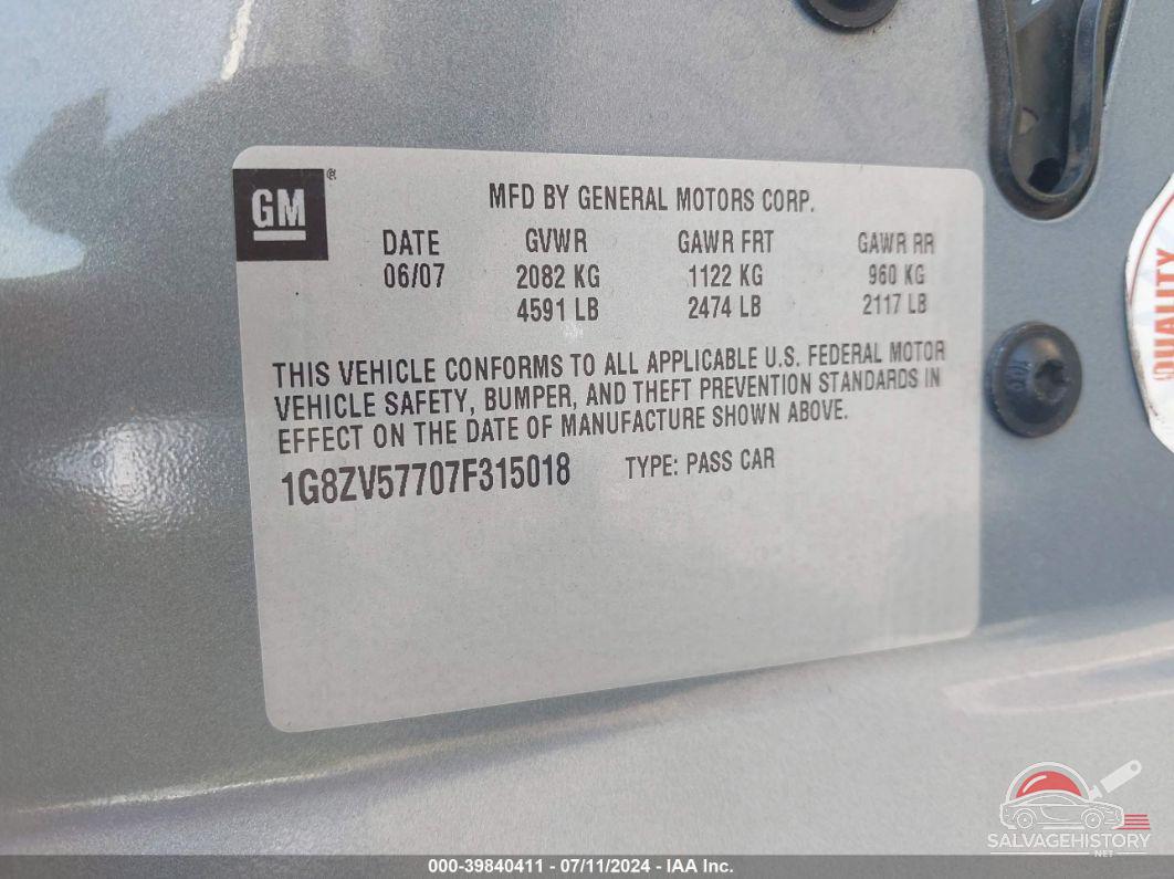 1G8ZV57707F315018 2007 SATURN AURA photo no. 9