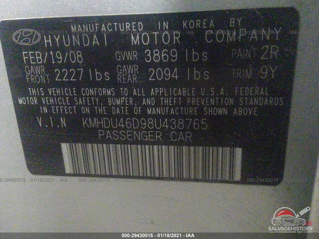 KMHDU46D98U438765 2008 HYUNDAI ELANTRA photo no. 9