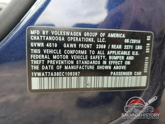 1VWAT7A38EC106387 2014 VOLKSWAGEN PASSAT photo no. 12