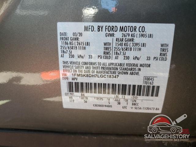 1FMSK8DH7LGC18347 2020 FORD EXPLORER photo no. 12
