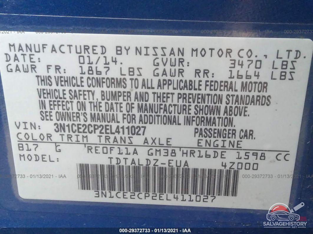 3N1CE2CP2EL411027 2014 NISSAN VERSA NOTE photo no. 9