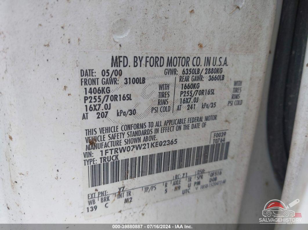 1FTRW07W21KE02365 2001 FORD F-150 photo no. 9