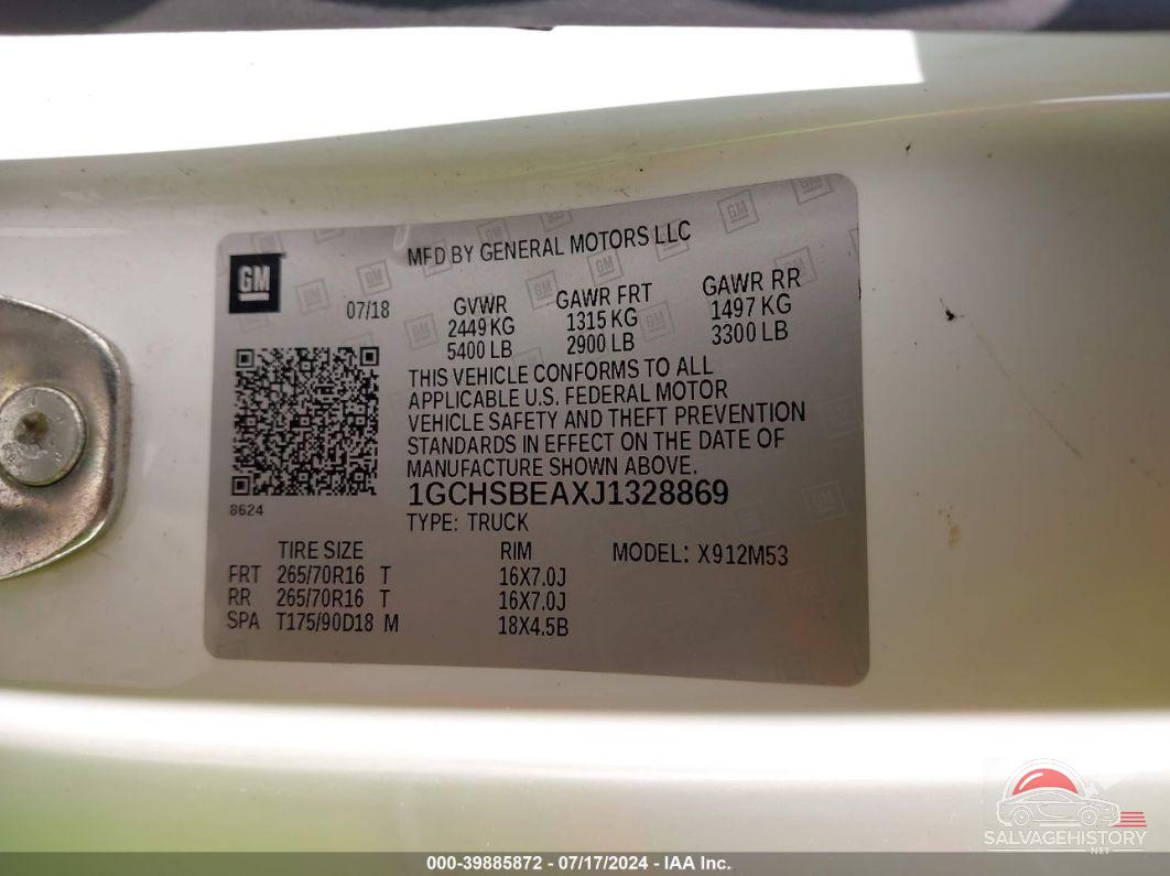 1GCHSBEAXJ1328869 2018 CHEVROLET COLORADO photo no. 9