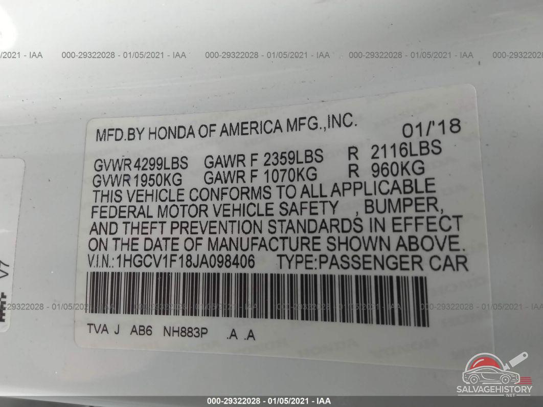 1HGCV1F18JA098406 2018 HONDA ACCORD SEDAN photo no. 9
