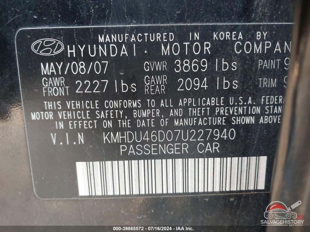 KMHDU46D07U227940 2007 HYUNDAI ELANTRA photo no. 9