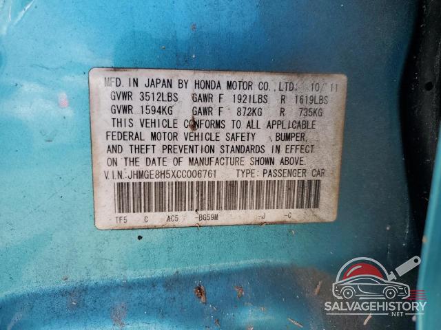 JHMGE8H5XCC006761 2012 HONDA FIT photo no. 12