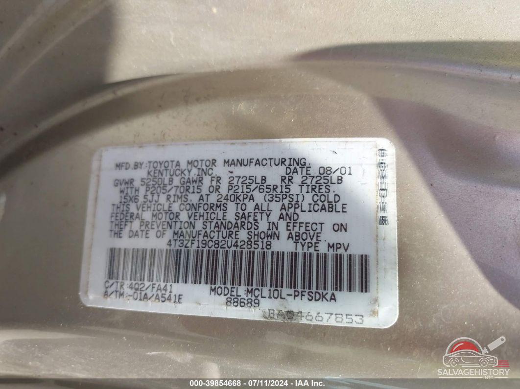 4T3ZF19C82U428518 2002 TOYOTA SIENNA photo no. 9