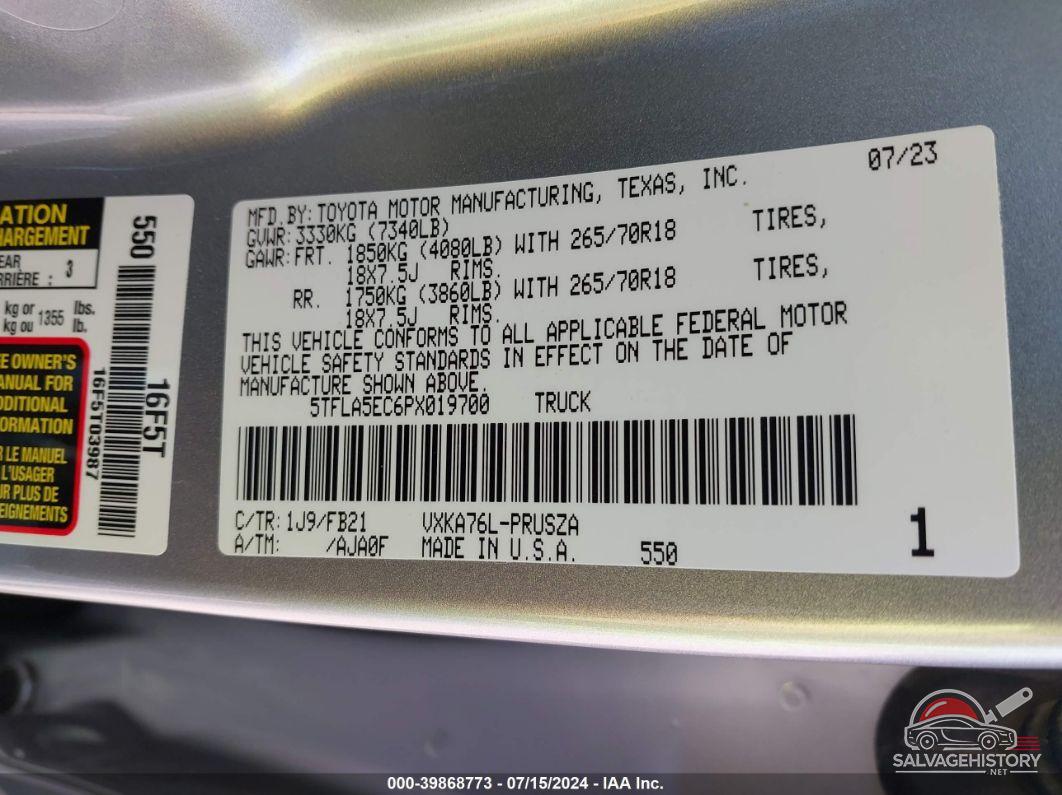 5TFLA5EC6PX019700 2023 TOYOTA TUNDRA photo no. 9