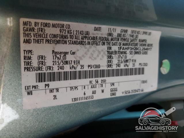 1FAHP3H29CL294917 2012 FORD FOCUS photo no. 12