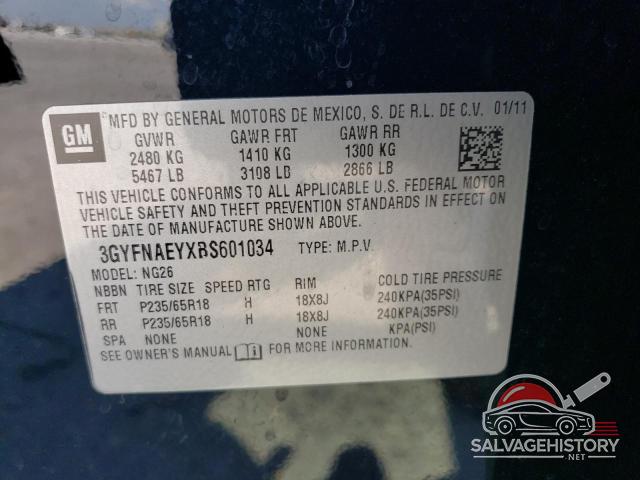 3GYFNAEYXBS601034 2011 CADILLAC SRX photo no. 13
