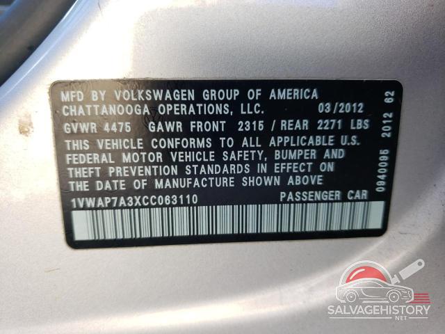 1VWAP7A3XCC063110 2012 VOLKSWAGEN PASSAT photo no. 12