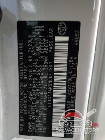 4T1G11AK9NU043801 2022 TOYOTA CAMRY photo no. 12