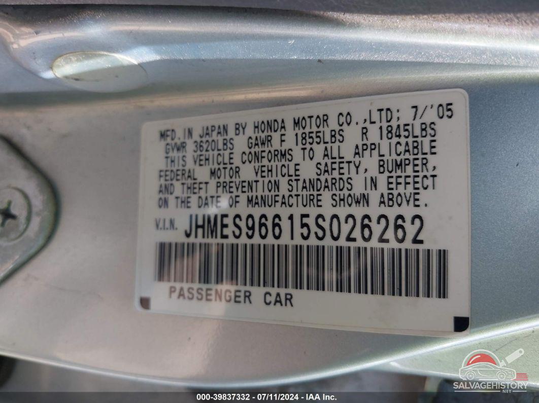 JHMES96615S026262 2005 HONDA CIVIC photo no. 9
