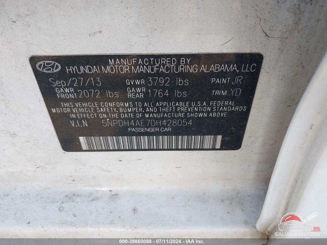 5NPDH4AE7DH428054 2013 HYUNDAI ELANTRA photo no. 9