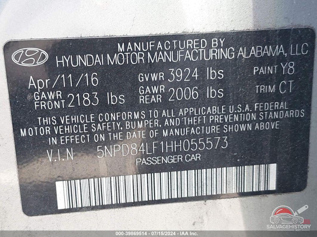 5NPD84LF1HH055573 2017 HYUNDAI ELANTRA photo no. 9