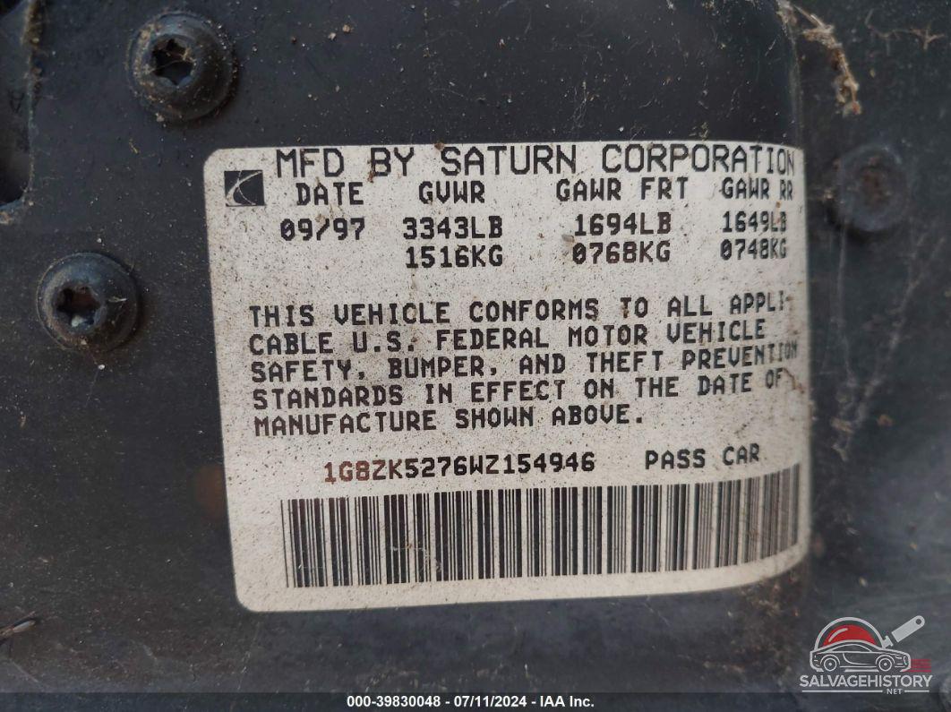 1G8ZK5276WZ154946 1998 SATURN SL2 photo no. 9
