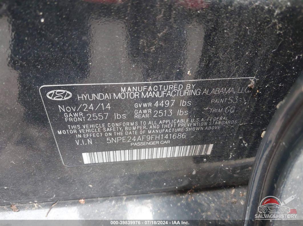 5NPE24AF9FH141686 2015 HYUNDAI SONATA photo no. 9