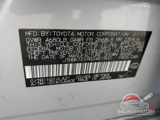 JTHBK1EG9B2461900 2011 LEXUS ES350 photo no. 12