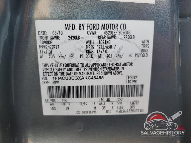 1FMCU0EGXAKC46465 2010 FORD ESCAPE photo no. 13