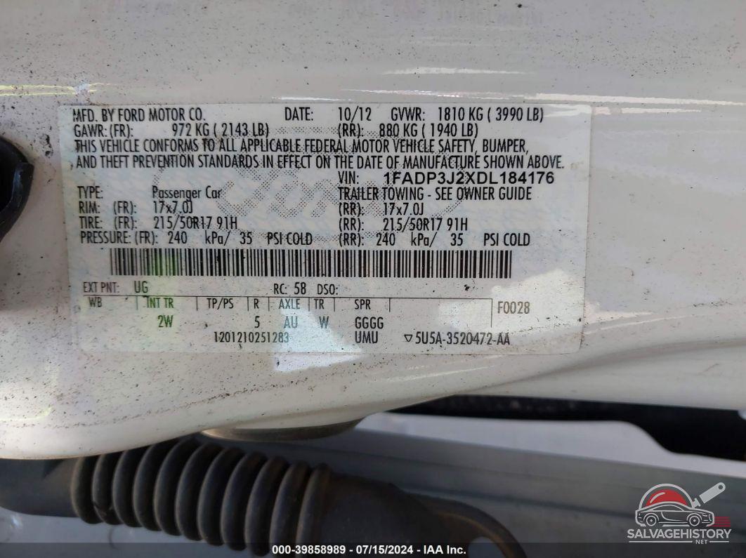 1FADP3J2XDL184176 2013 FORD FOCUS photo no. 9