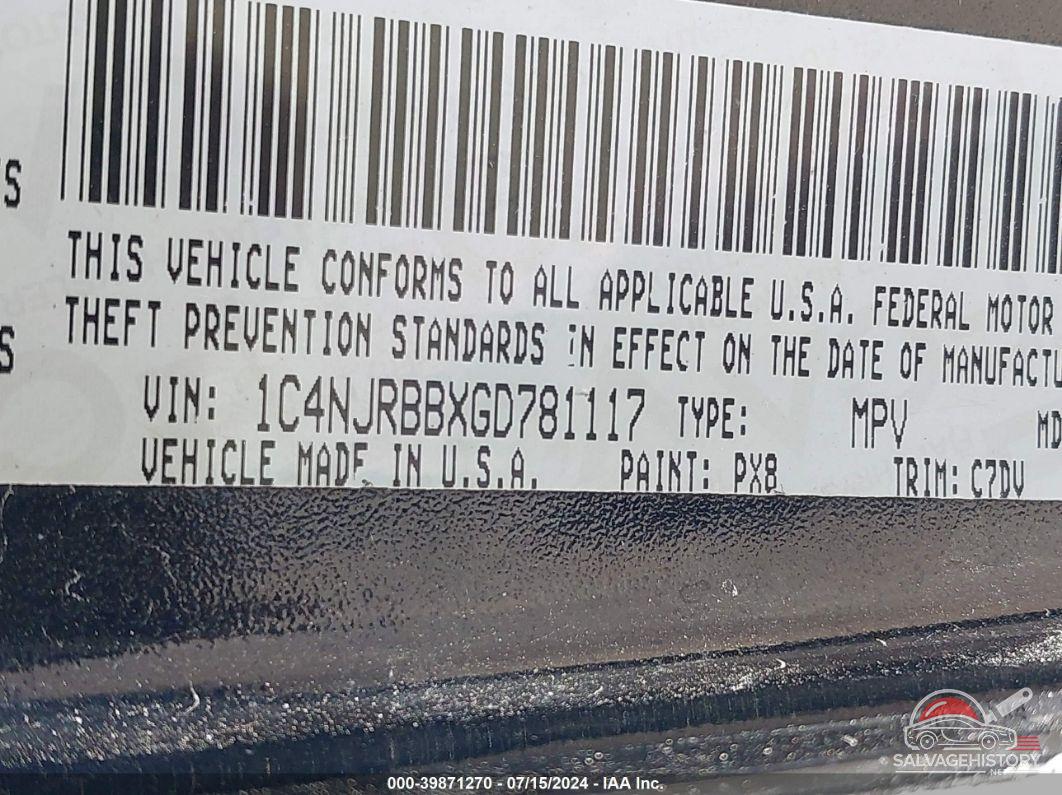 1C4NJRBBXGD781117 2016 JEEP PATRIOT photo no. 9