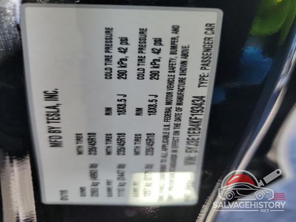 5YJ3E1EB4KF193434 2019 TESLA MODEL 3 photo no. 6