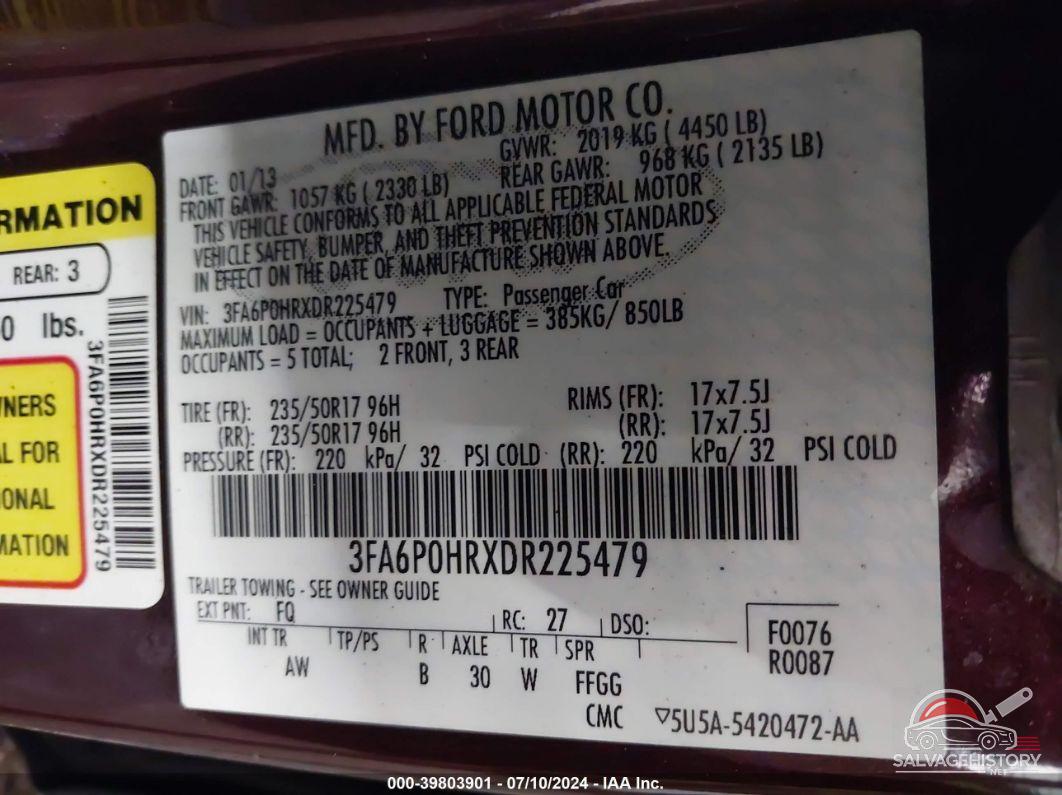 3FA6P0HRXDR225479 2013 FORD FUSION photo no. 9