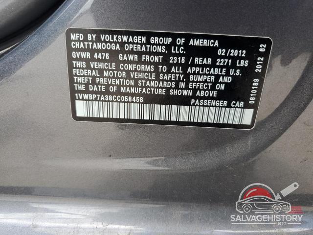 1VWBP7A38CC058458 2012 VOLKSWAGEN PASSAT photo no. 13