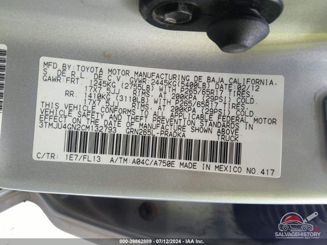3TMJU4GN2CM132793 2012 TOYOTA TACOMA photo no. 9