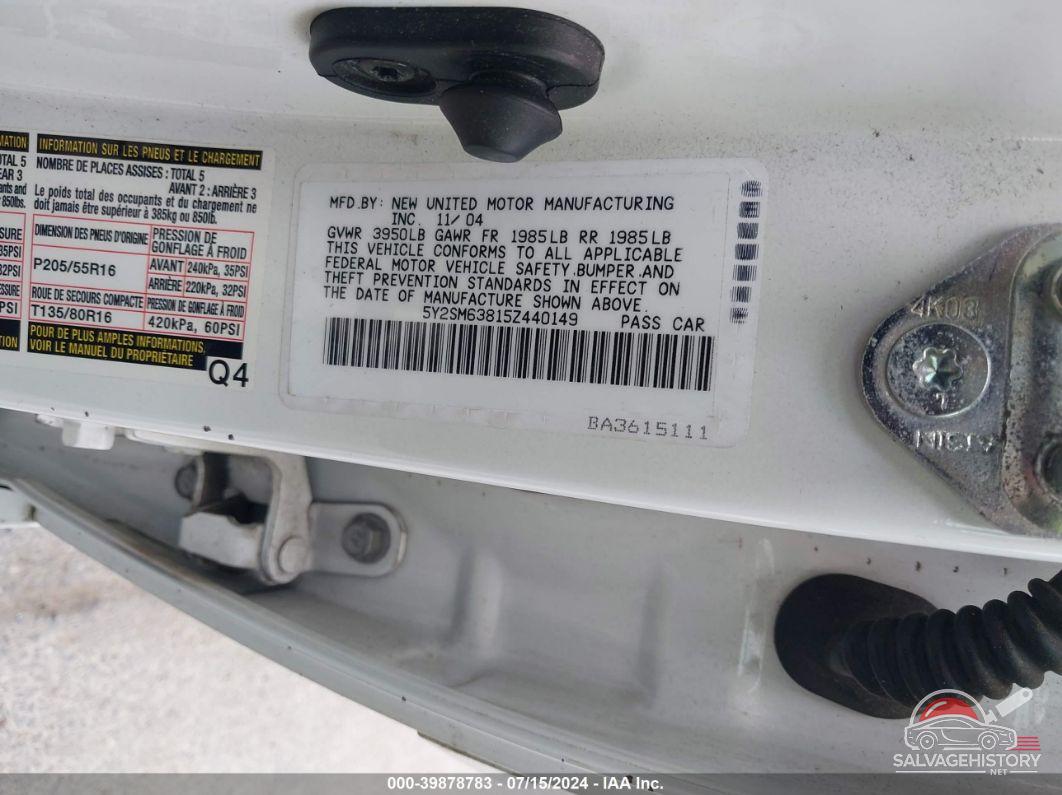5Y2SM63815Z440149 2005 PONTIAC VIBE photo no. 9