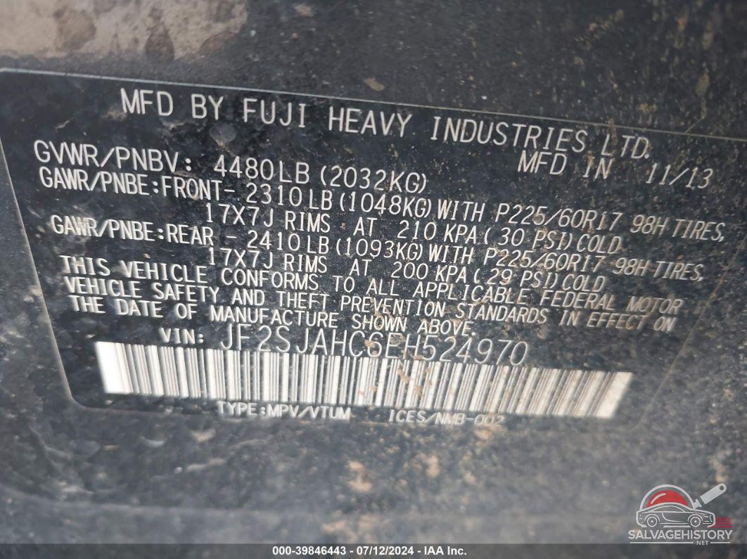 JF2SJAHC6EH524970 2014 SUBARU FORESTER photo no. 9
