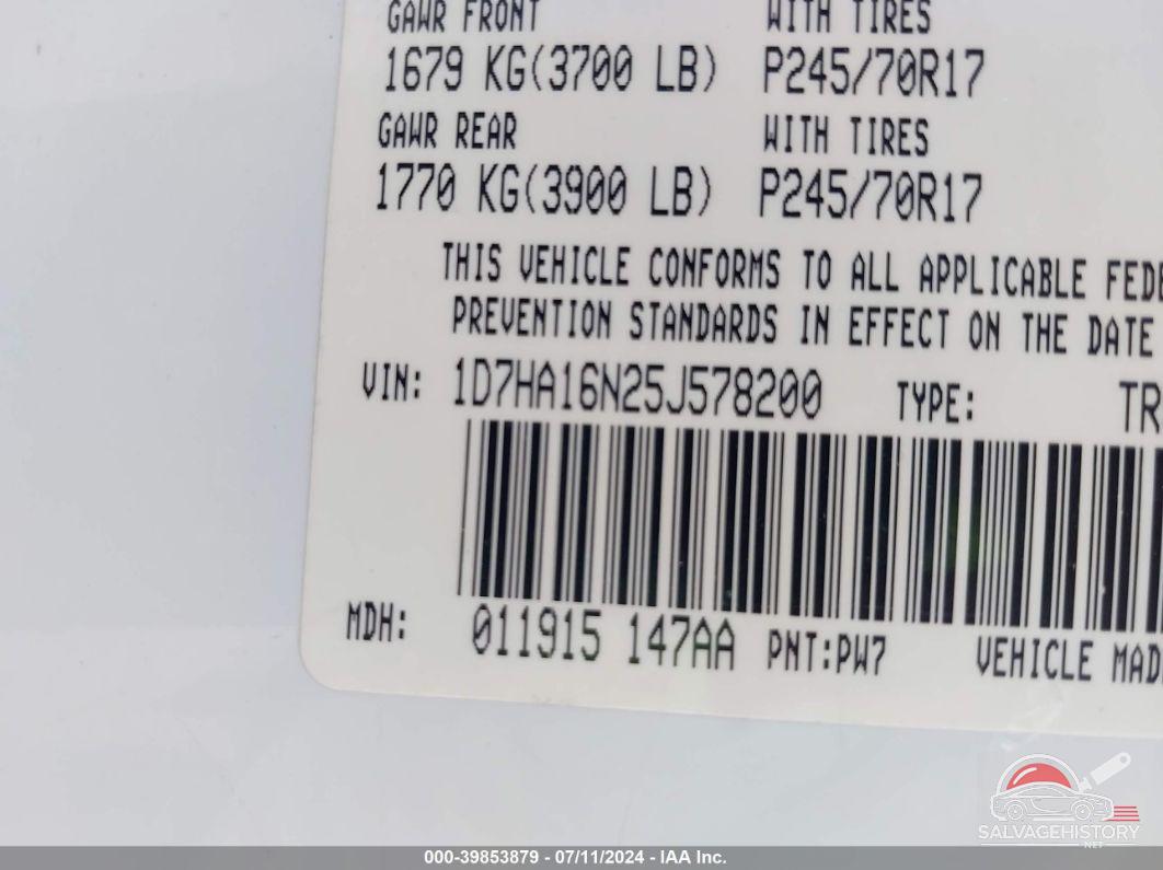 1D7HA16N25J578200 2005 DODGE RAM 1500 photo no. 9