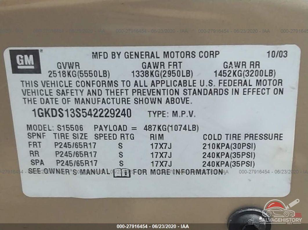1GKDS13S542229240 2004 GMC ENVOY photo no. 9