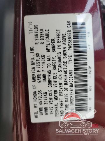 1HGCP3F81BA009490 2011 HONDA ACCORD photo no. 13