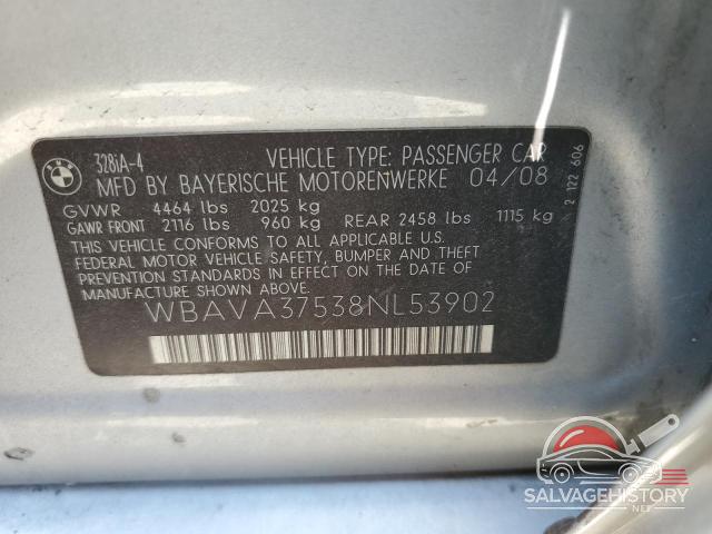 WBAVA37538NL53902 2008 BMW 3 SERIES photo no. 12